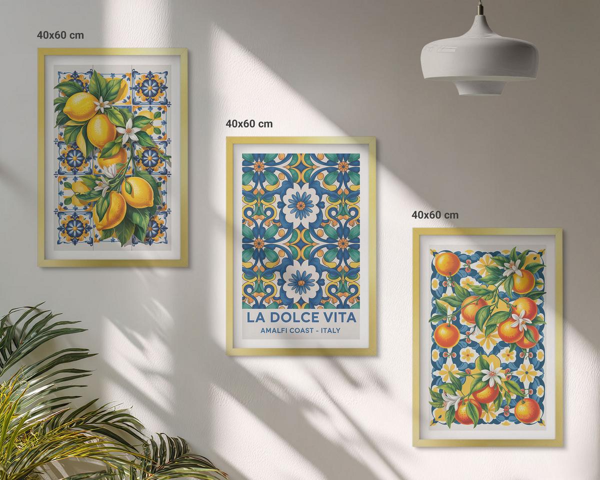 BILDER SET 3er Set - 40x60 cm Goldrahmen - Zitrusfarbene abstrakte - Goldfarben, Kunststoff (40/60cm) - TULUP