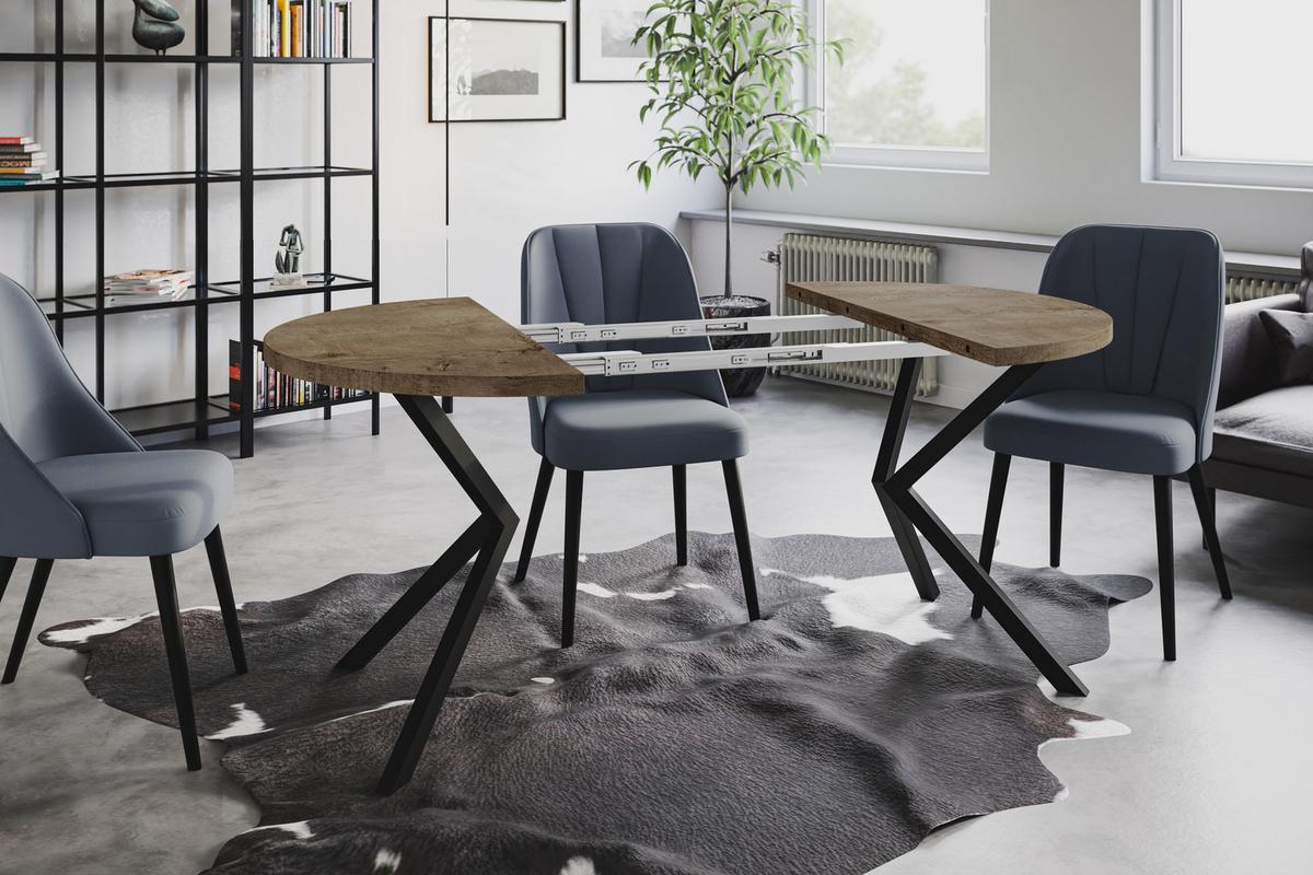 RUNDER Esszimmertisch LOFT LITEN, ausziehbarer Tisch Durchmesser: 120 cm/200 cm, Wohnzimmertisch Farbe: Grau, mit Metallbeinen in Farbe Schwarz - Dunkelbraun/Schwarz, Holzwerkstoff (120/120/76cm) - Alpi-Möbel
