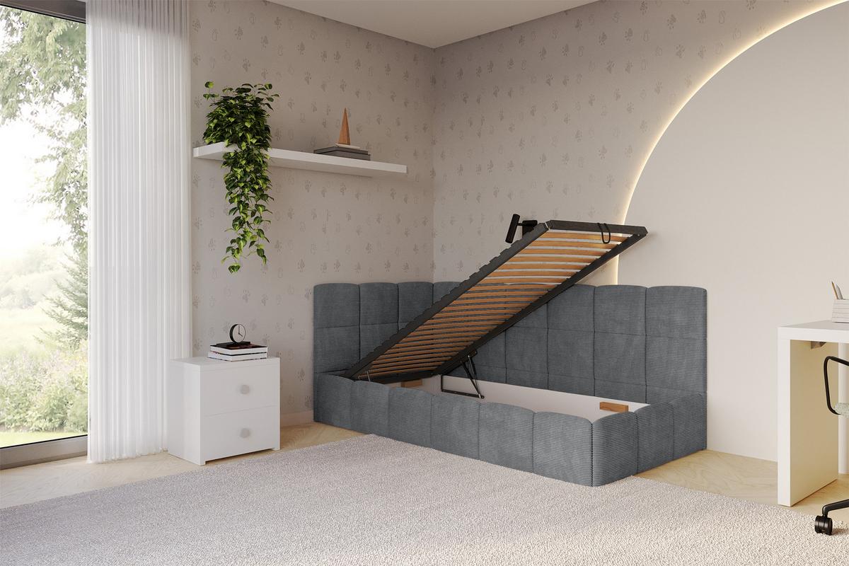 EINZELBETT Jugendbett mit Bettkasten Rechts, ohne Matratze - LIVY 90x200 Dunkelgrau - Graphitfarben, Holzwerkstoff/Textil (90/200cm) - ALTDECOR