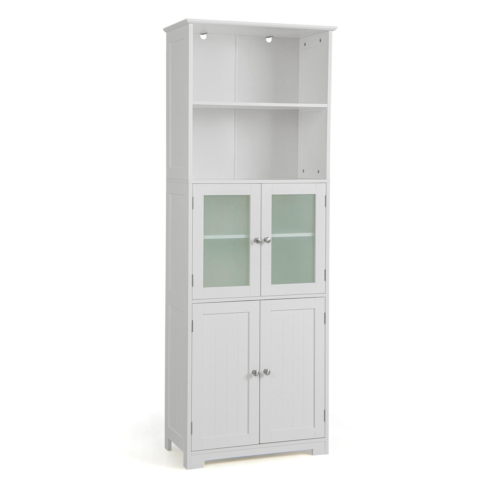 BADSCHRANK mit Glastüren Weiß - Weiß, Holz (60/163/30cm) - COSTWAY