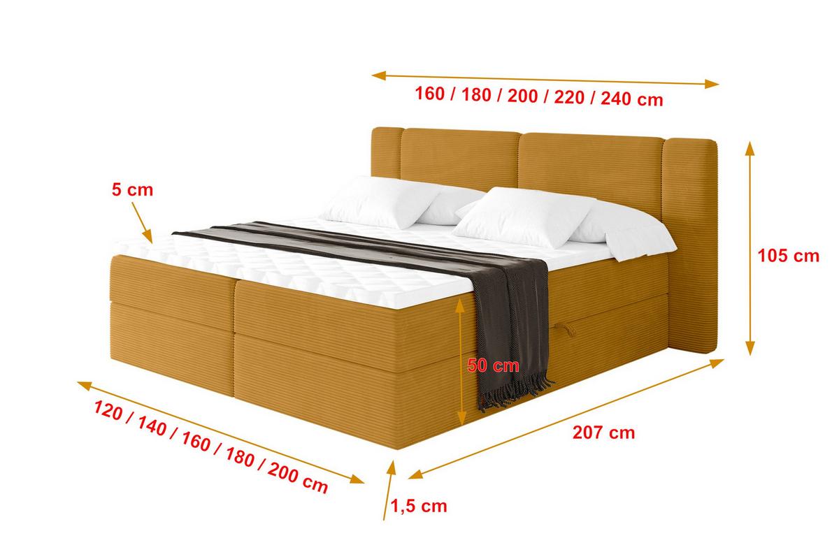 BOXBETT mit Matratze H3 - EVON - 180x200 cm Senfgelb - Dunkelgelb, Holzwerkstoff (180/200cm) - ALTDECOR