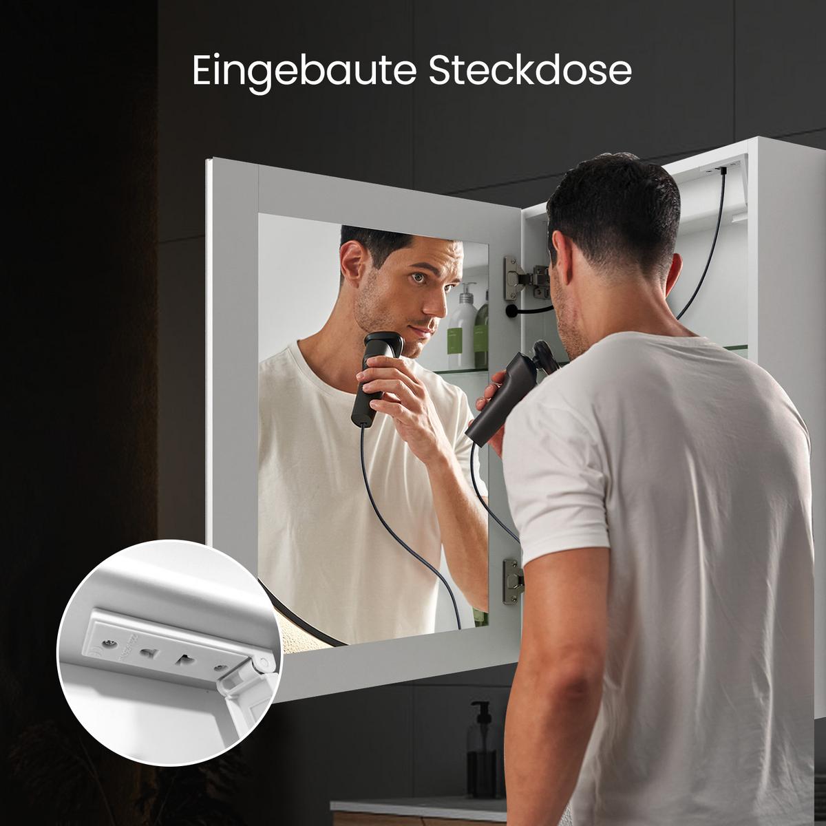 SPIEGELSCHRANK mit Beleuchtung Weiß 70/50 cm - Weiß, Metall (50/70/14.5cm) - EMKE