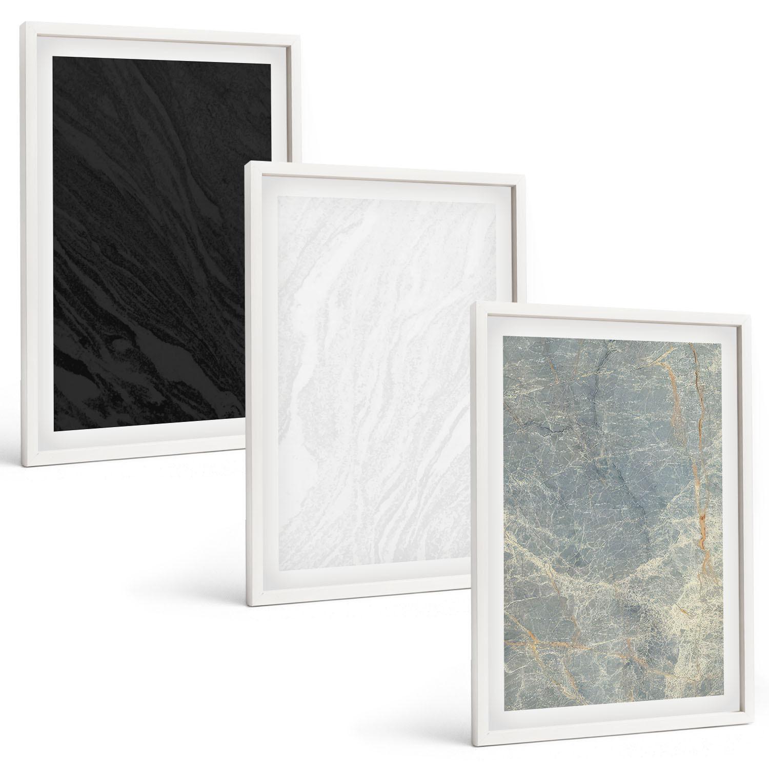 BILDER SET 3er Set - 40x60 cm Weißer Rahmen - Die Farben eleganter Steinstrukturen - Weiß, Kunststoff (40/60cm) - TULUP