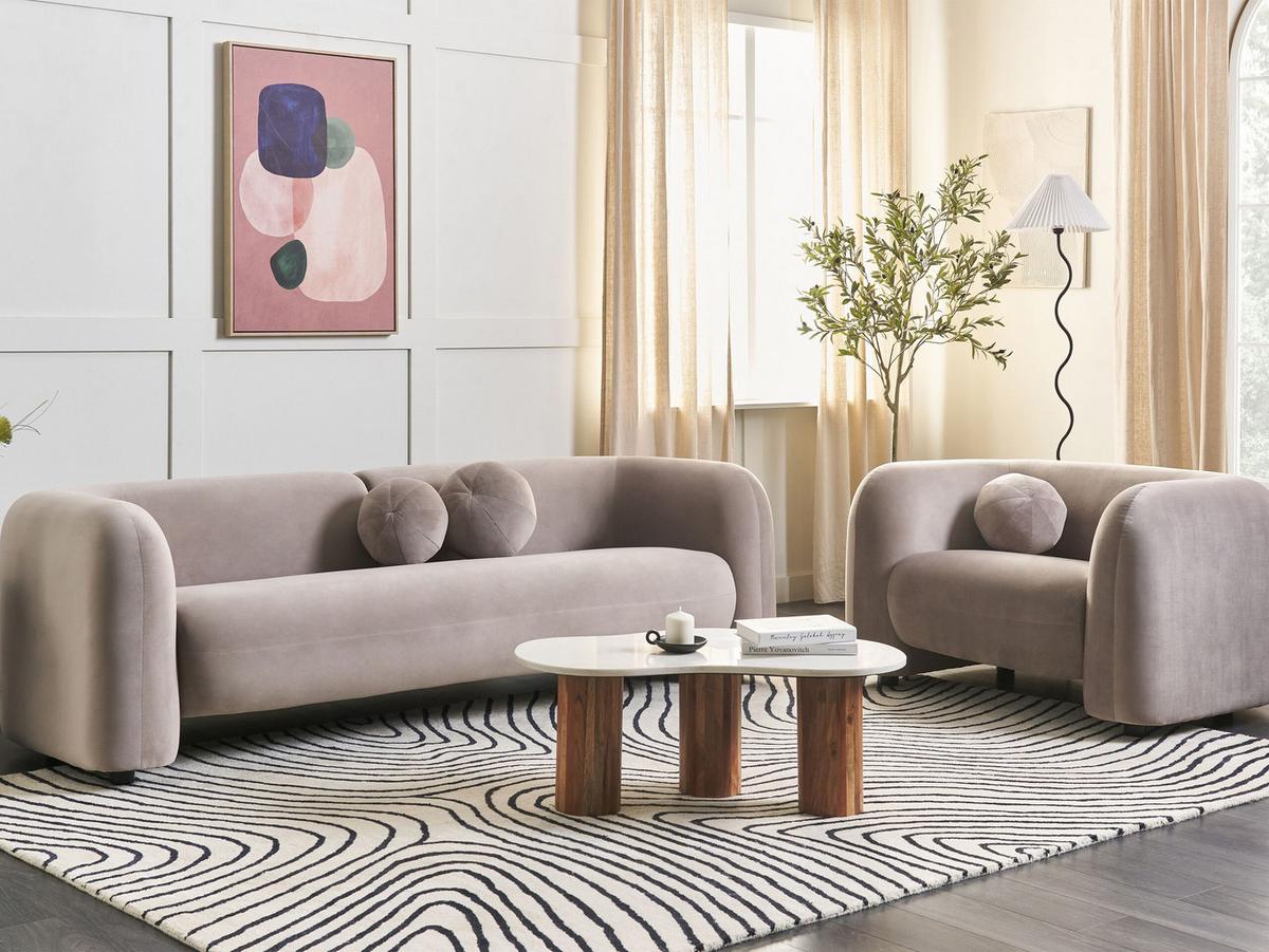 3-SITZER-SOFA Samtstoff taupe Leiren - Taupe, Textil (224/73/83cm) - Beliani