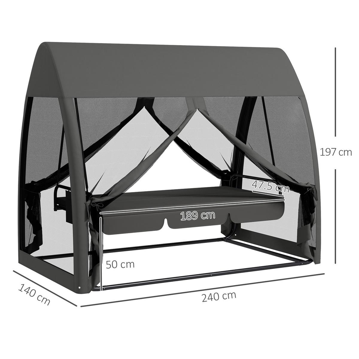 HOLLYWOODSCHAUKEL 3-Sitzer mit Liegefunktion - Grau, Metall (140/197/240cm) - Outsunny