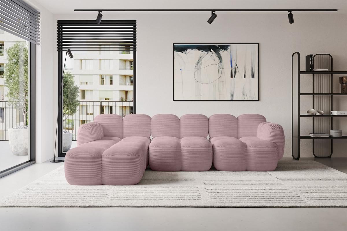 ECKSOFA modulares Sofa Links Miko-L2 302x205x75 Rosa Cord - Schwarz/Rosa, Holzwerkstoff/Kunststoff (302/205cm) - ALTDECOR