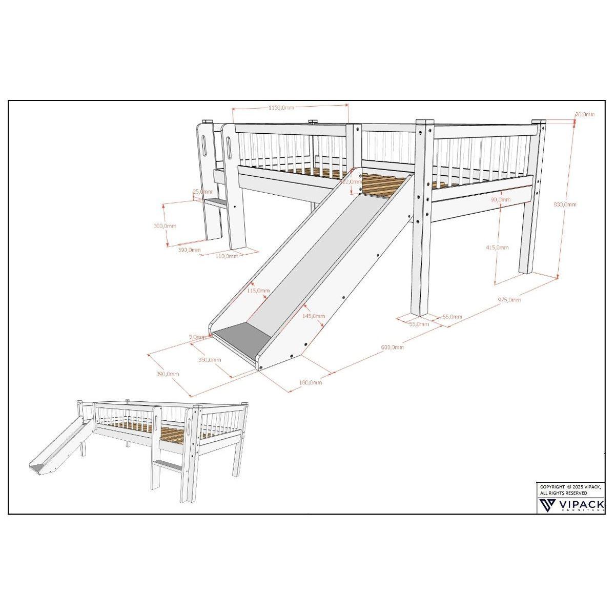 SPIELBETT 90x200 Keeley Buche Weiß Rutsche Boxen Leiter - Weiß, Holz (90/200cm) - 58aufmkessel