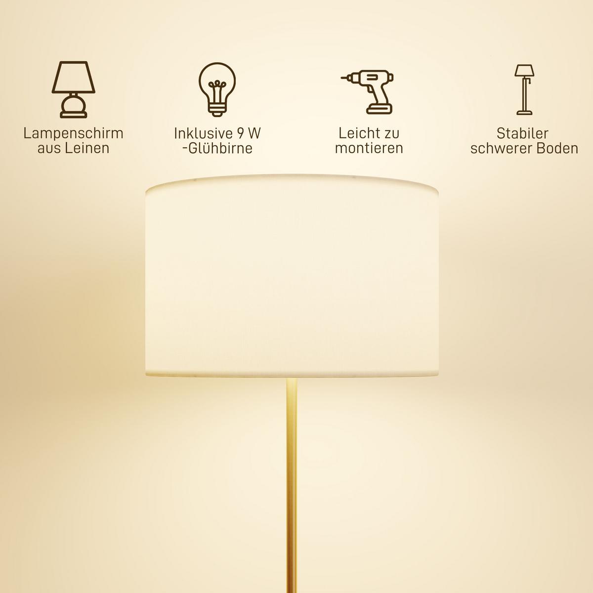 STEHLAMPE dimmbar mit Leinen-Lampenschirm Gold - Goldfarben, Metall (40/40/168cm) - HOMCOM