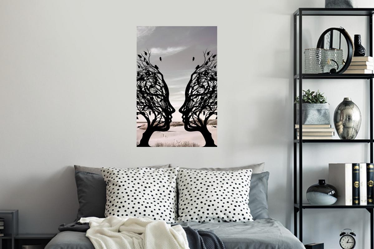 WANDTATTOO Strand - Meer - Menschen - Baum - Moderne Kunst Wandbild 40x60 cm - Hellgrau, Kunststoff (40/60/0.1cm) - MuchoWow