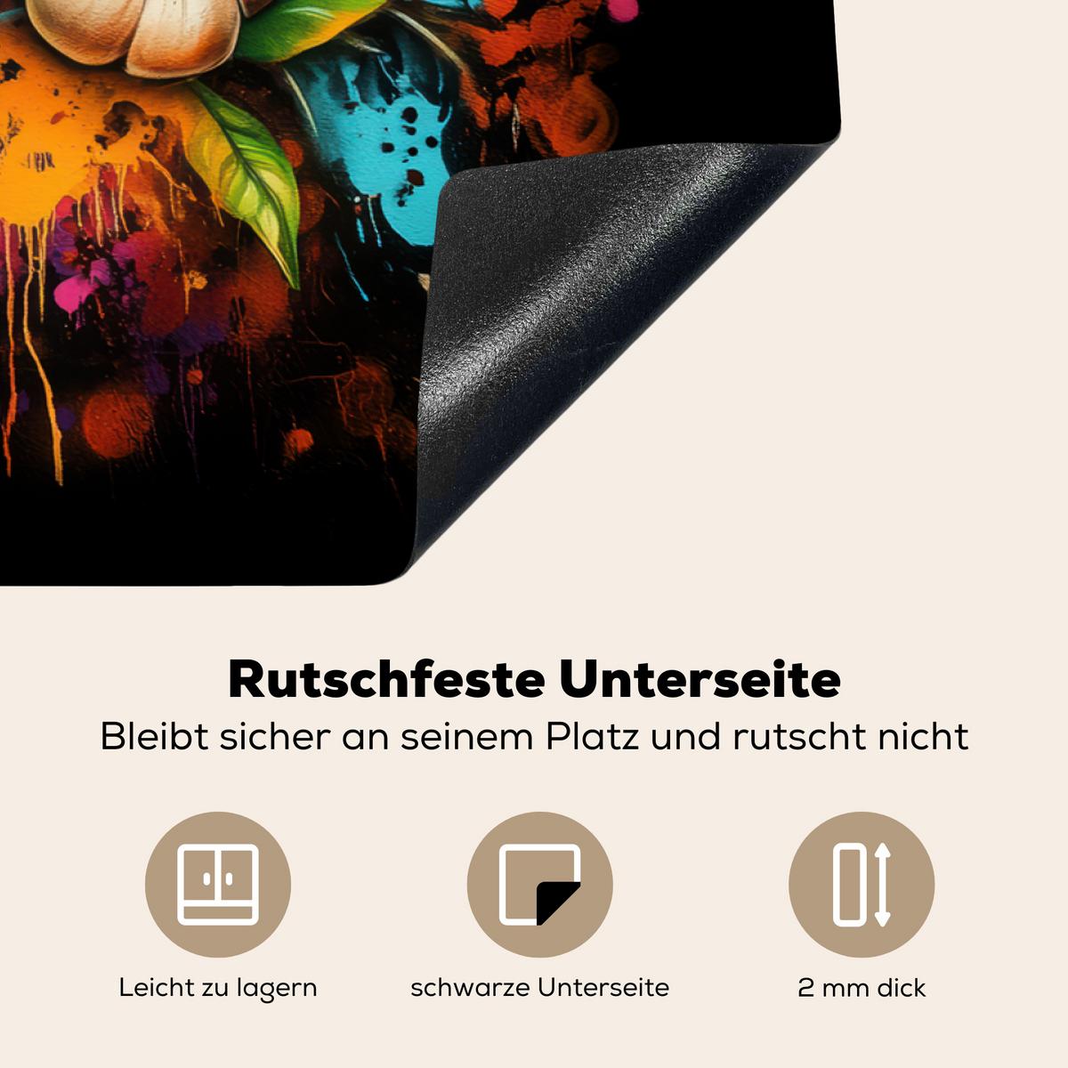HERDABDECKPLATTE Gemüse - Paprika - Knoblauch - Graffiti - Farbe - Bunt Induktionsmatte 83x51 cm - Rot, Kunststoff (83/51.5/0.2cm) - MuchoWow