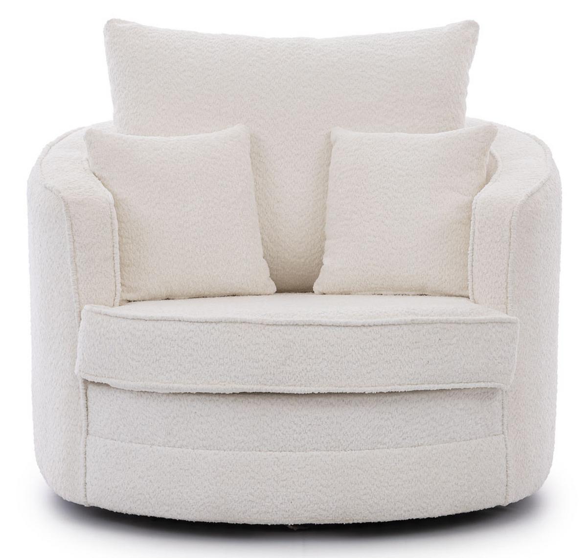 DREHSESSEL Ted aus Weiß Boucle-Stoff - Schwarz/Weiß, Holz/Textil (107/94/100cm) - S-Style Möbel