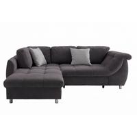 ECKSOFA mit Schlaffunktion, Wellenunterfederung, Ottomane links B250/T190/H84 cm, Liegefl. 179x190 cm, Mikrofaser Anthrazit / 17008 - Chromfarben/Anthrazit, Textil/Metall (250/190cm) - luma-home
