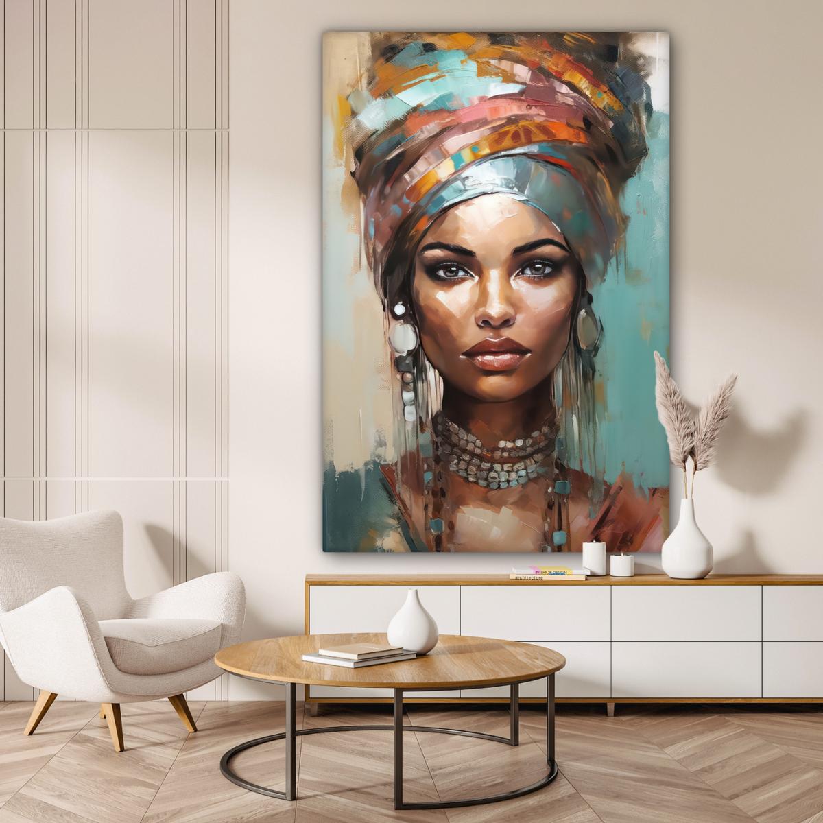 LEINWANDBILD Frau - Kunst - Schmuck - Porträt Deko Groß 90x140 cm - Blaugrau, Textil (90/140cm) - MuchoWow