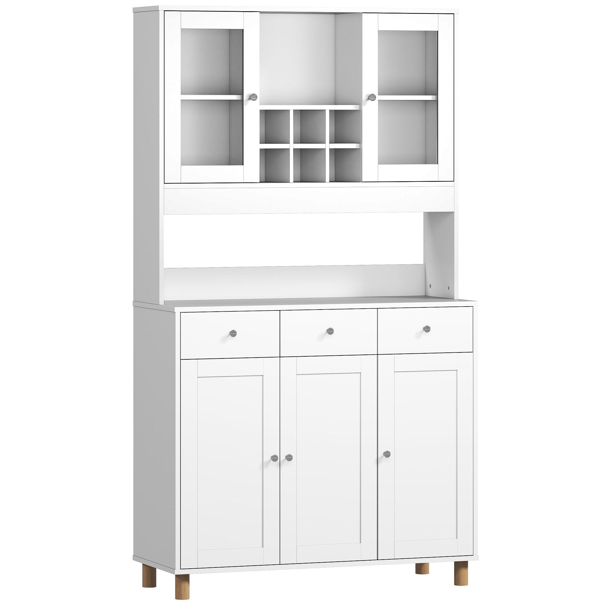 KÜCHENSCHRANK Spanplatte Hartglas Weiß - Silberfarben/Weiß, Holzwerkstoff/Metall (40/180/100cm) - HOMCOM
