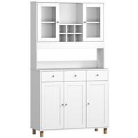 KÜCHENSCHRANK Spanplatte Hartglas Weiß - Silberfarben/Weiß, Holzwerkstoff/Metall (40/180/100cm) - HOMCOM