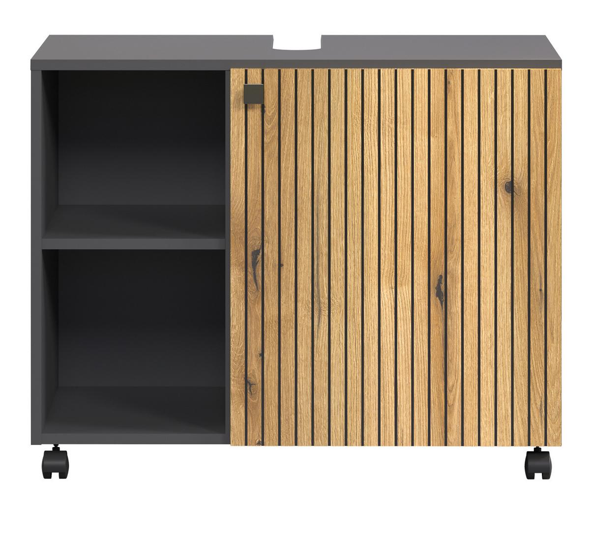 WASCHBECKENUNTERSCHRANK Evoke Eiche, grau 80 cm, Badschrank auf Rollen - Eichefarben/Anthrazit, Holzwerkstoff/Metall (80/64/42cm) - Top.Furn