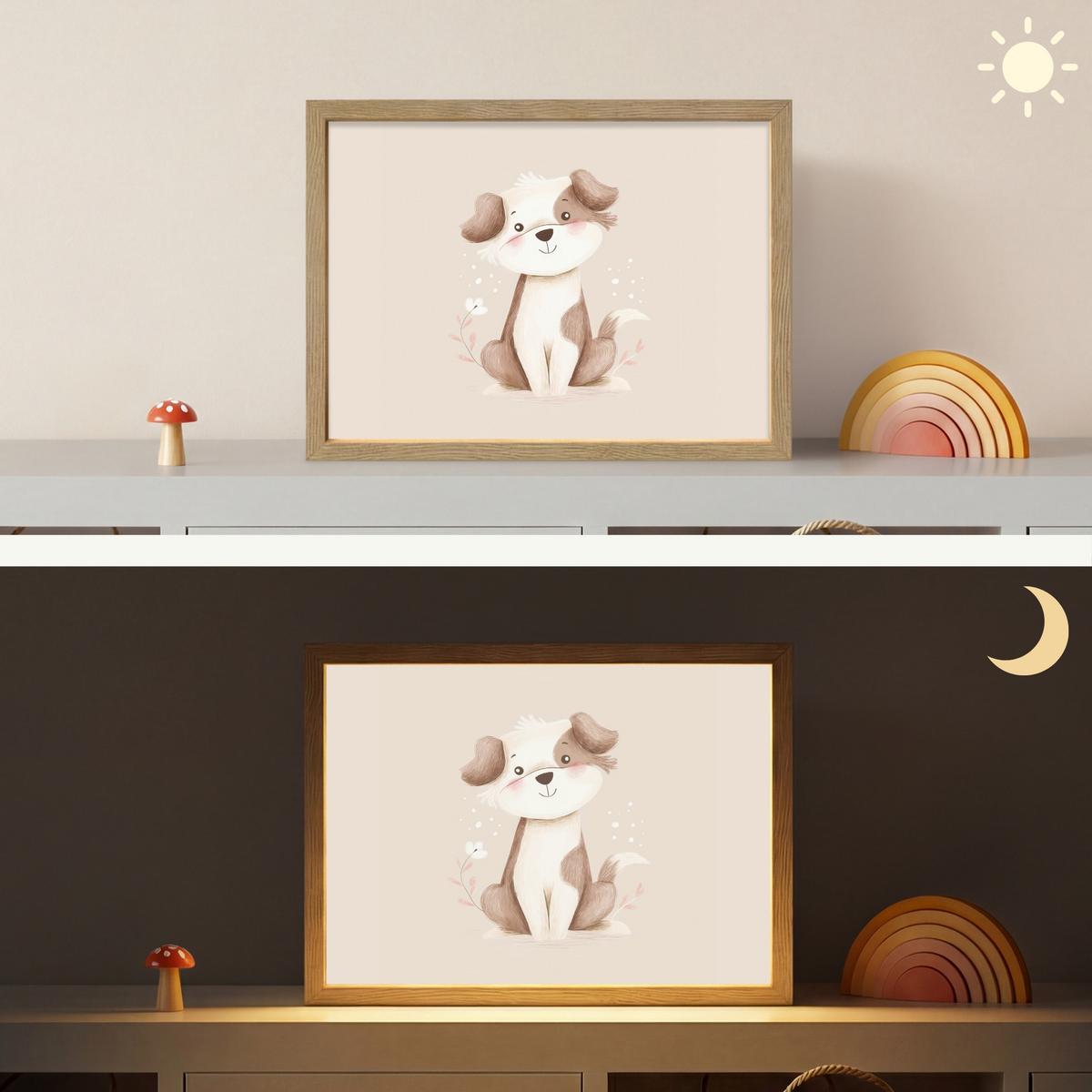 WANDLEUCHTE MIT AKKU Hund - Gefleckt - Braun 40x30 cm - Beige, Holzwerkstoff (40/30/8cm) - OnlyWow