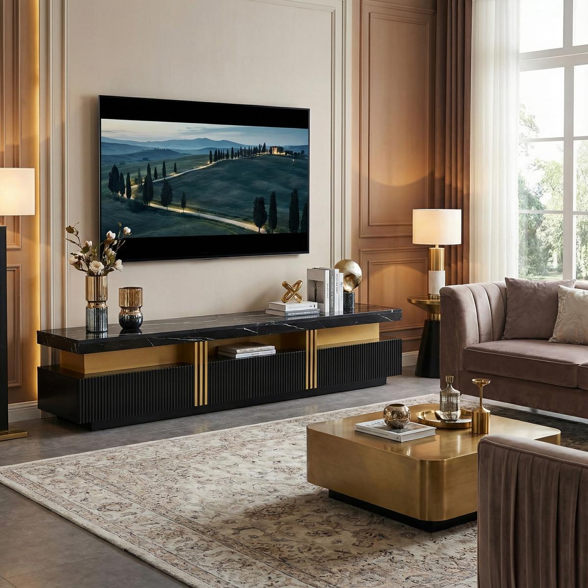 TV-MÖBEL Schwarz 200/40/42 cm - Weiß, Holzwerkstoff (40/42/200cm) - Urban Meuble