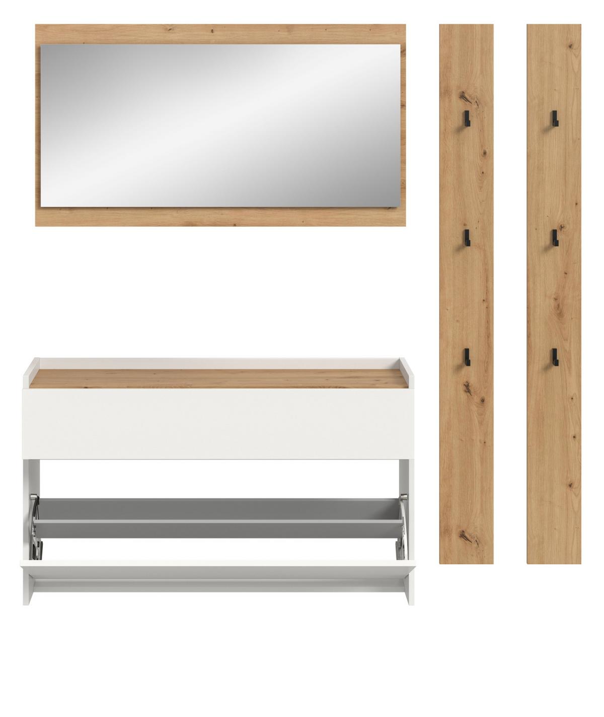 GARDEROBEN-SET weiß und Artisan Eiche, Flur Garderobe 4-teilig, 172 x 197 cm - Weiß/Eiche Artisan, Holzwerkstoff (172/197/32cm) - Inn.Furn