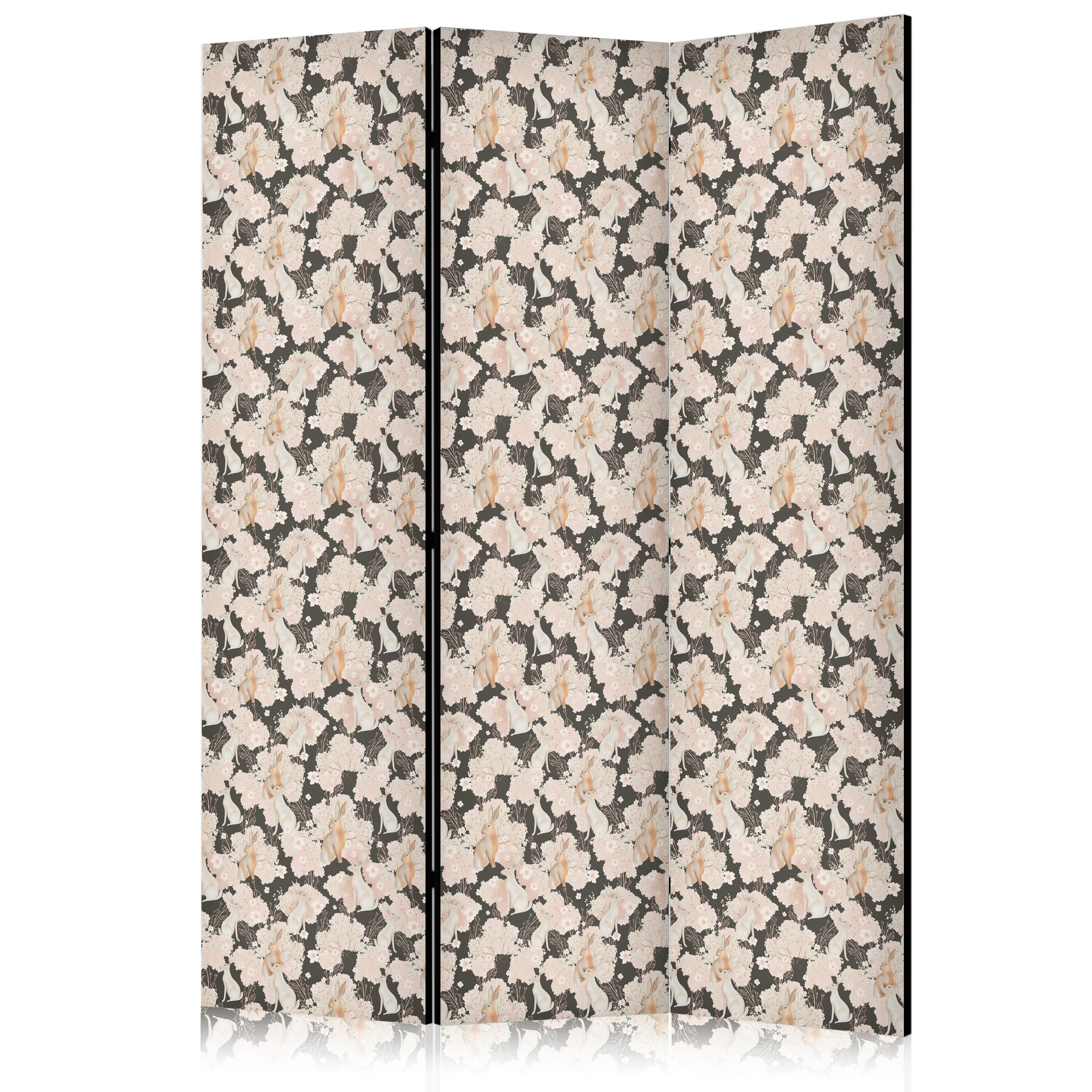 PARAVENT Einseitig Bedruckter 3-tlg 135x172 cm Blumen Und Kaninchen - Creme, Holz/Textil (135/172/3cm) - Muralo
