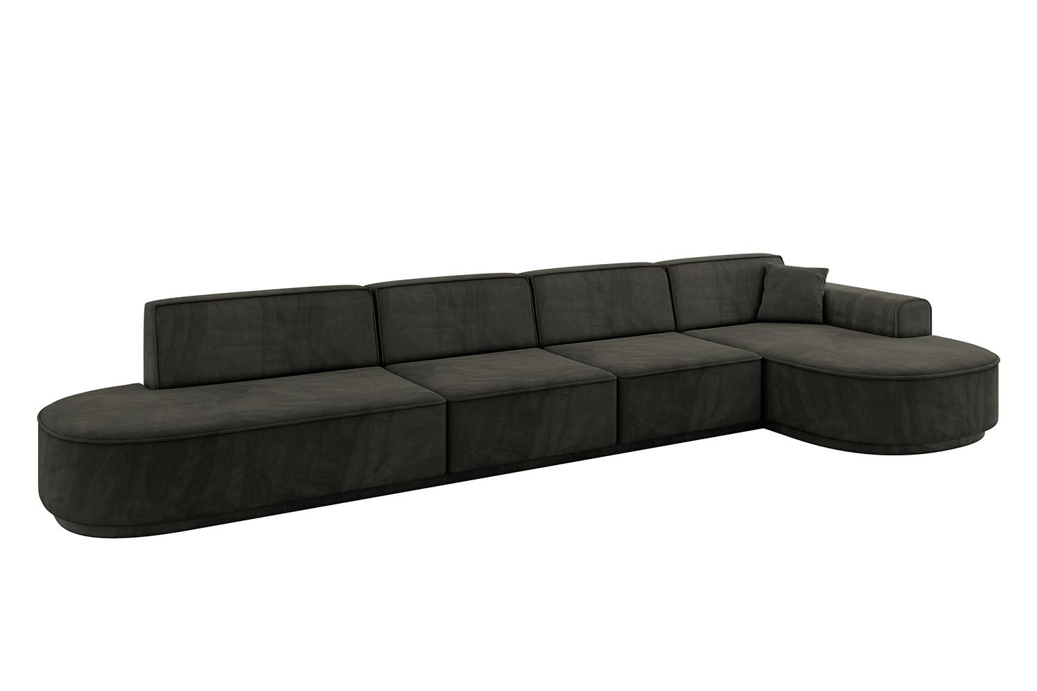 ECKSOFA Ottomane Rechts MARI-L3-v3 - 413x171x83 cm Schwarz Velours - Schwarz, Holzwerkstoff/Kunststoff (171/413cm) - ALTDECOR