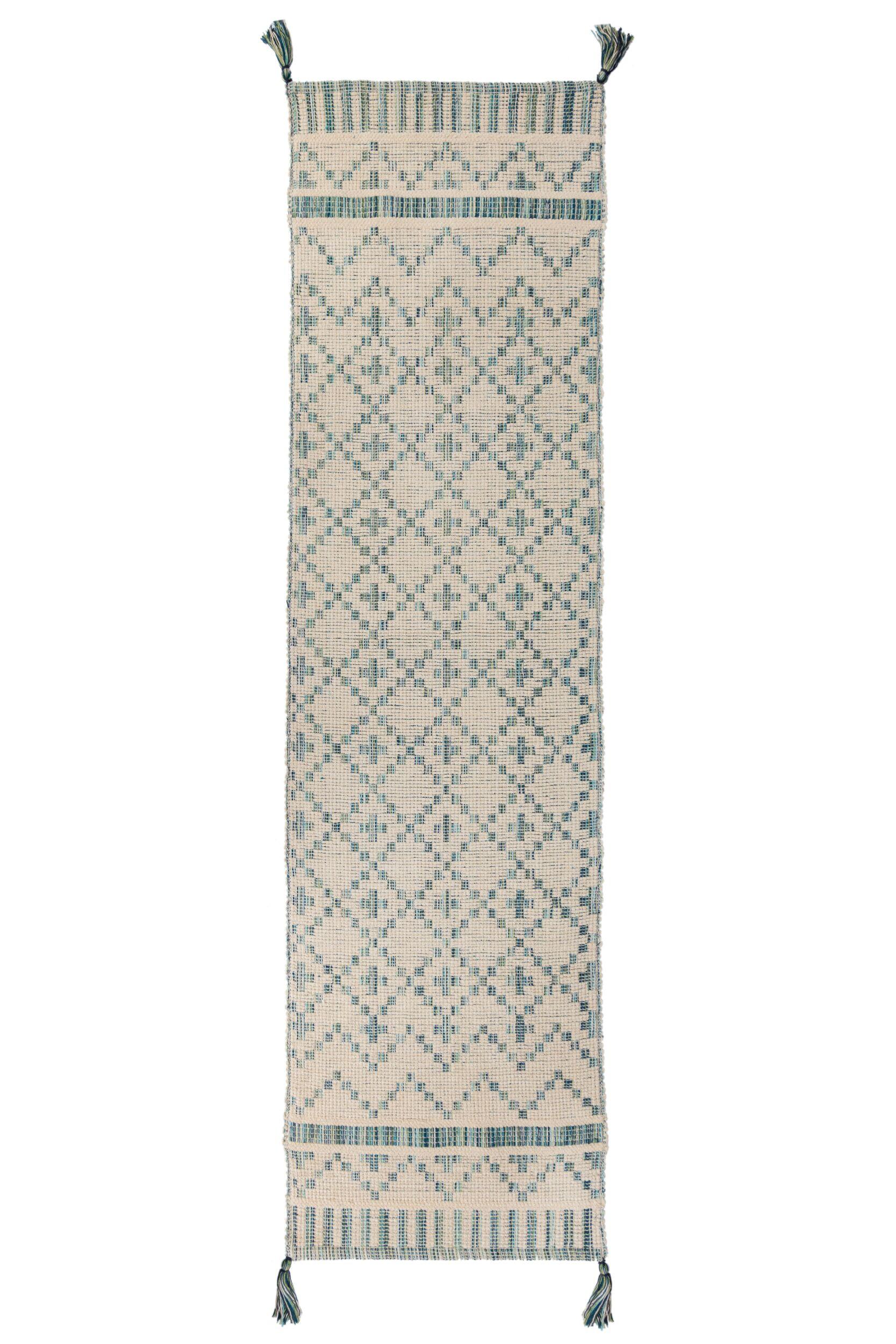 LÄUFER Ethno-Muster, handgewebt, elfenbein-türkis LEELA - Beige, Textil (60/200cm) - KADIMA DESIGN