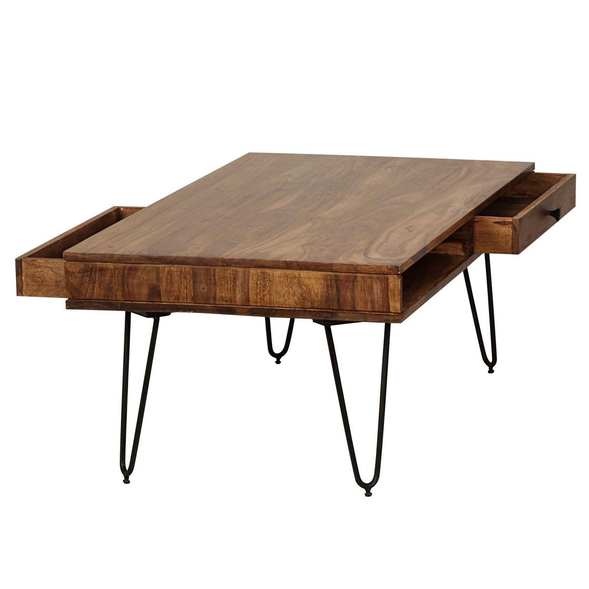 COUCHTISCH BALU mit Schubfächern aus Massivholz und Metallfüßen, leichter Aufbau, Braun 110x60x40 cm - Schwarz/Braun, Holz/Metall (60/110/40cm) - KADIMA DESIGN