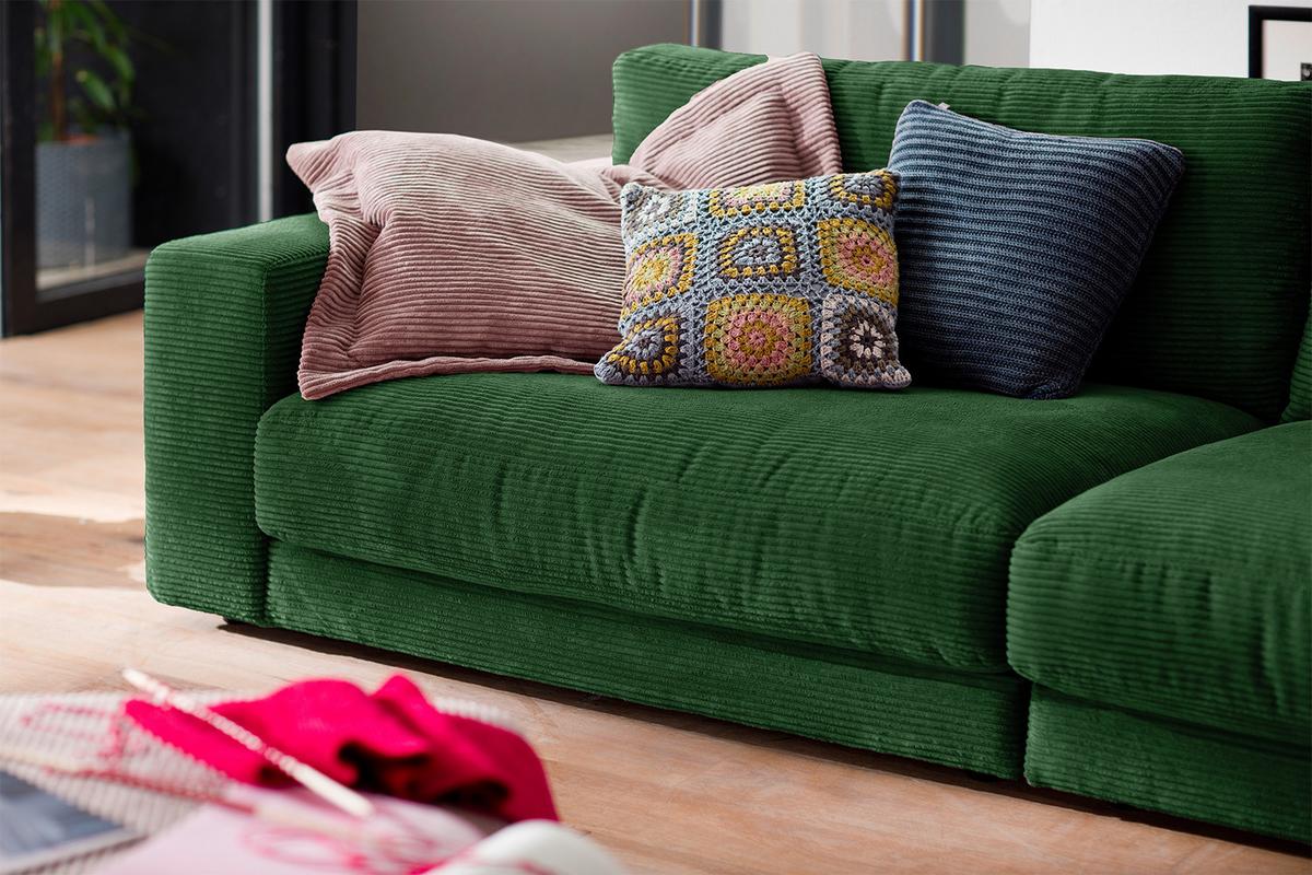 SOFA 3-SITZER MADELINE Smaragdgrün Cord - Smaragdgrün/Dunkelgrün, Textil (290/85/127cm) - KAWOLA