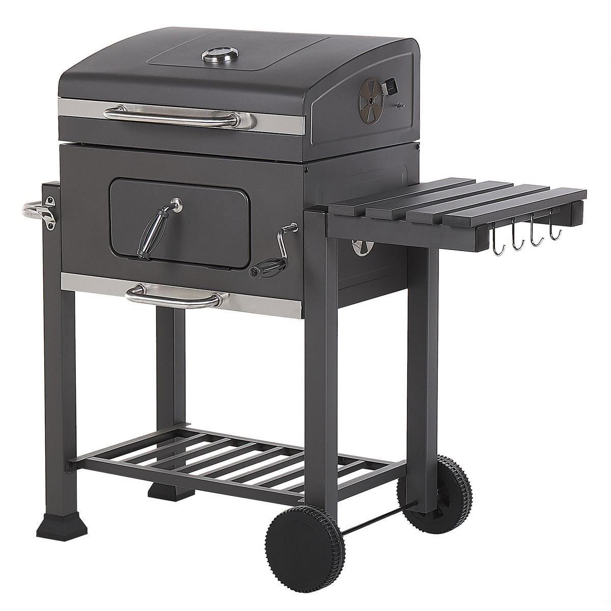 HOLZKOHLEGRILL mit Deckel Stahl grau rechteckig rollbar Pavlof - Grau, Metall (79/107/49cm)