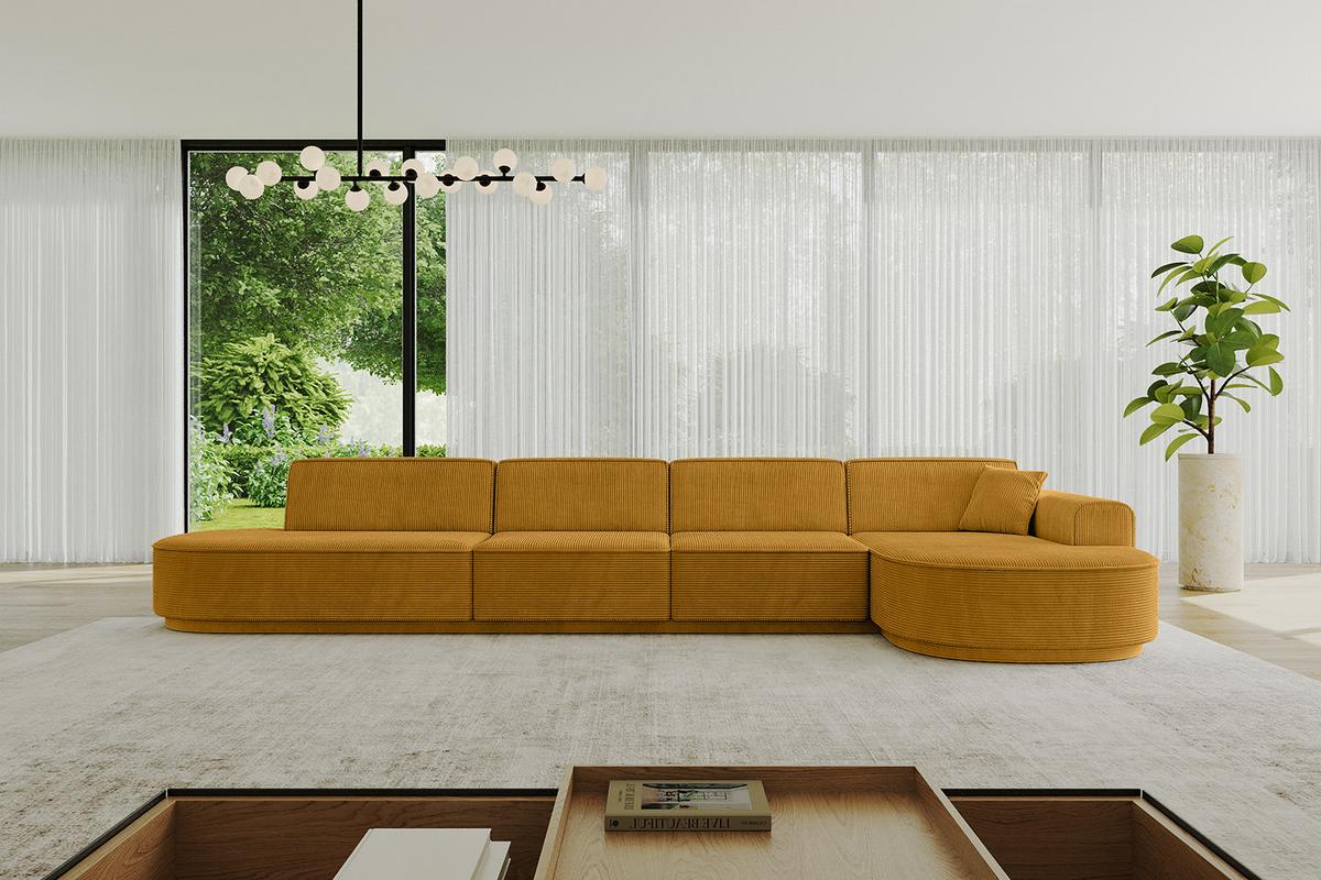 ECKSOFA Ottomane Rechts MARI-L3-v3 - 413x171x83 cm Senfgelb Cord - Gelb/Schwarz, Holzwerkstoff/Kunststoff (171/413cm) - ALTDECOR