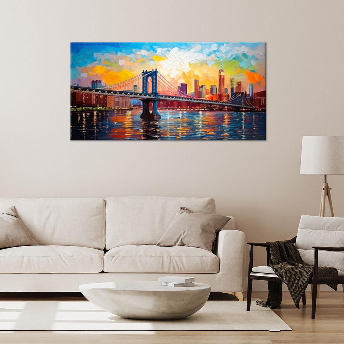 LEINWANDBILD Brücke Landschaft New York 100x50cm - Multicolor, Textil (100/50cm) - Feeby