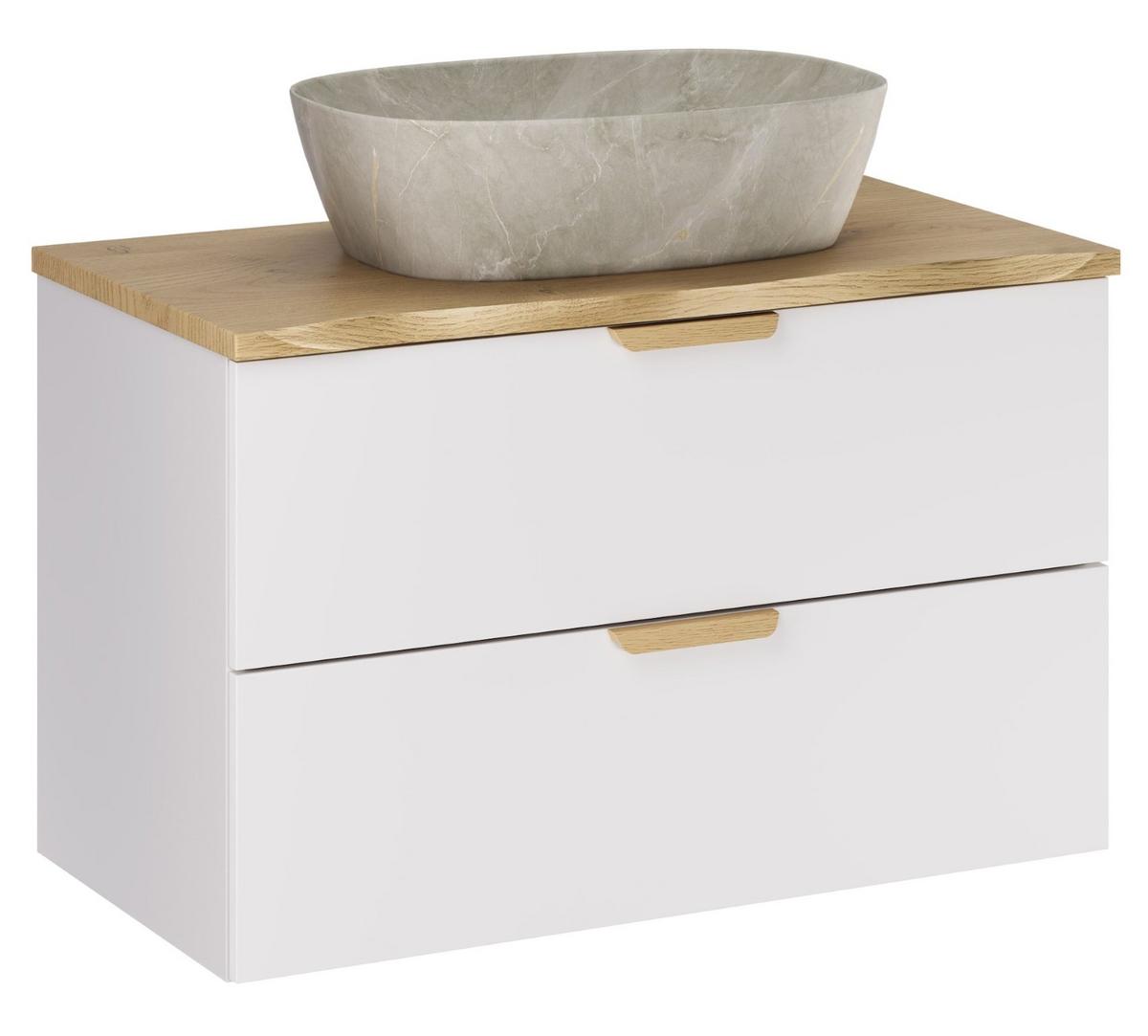 WASCHBECKENUNTERSCHRANK Aster 2 Teile Weiß mit Eiche - 80 x 46 x 52 cm - Eichefarben, Holz (80/52/46cm) - Badplaats