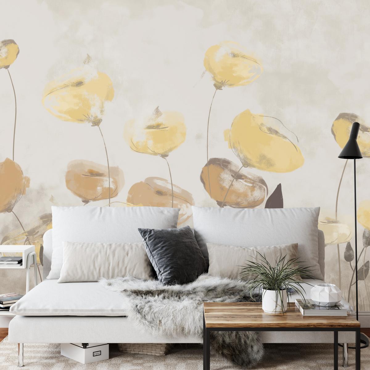 FOTOTAPETE Blumen Feldpflanzen Abstraktion 450x315 - Gelb/Beige, Papier (450/315cm) - Muralo