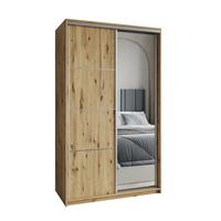 SCHWEBETÜRENSCHRANK VARO 120/205/60 cm 2-türig mit Spiegel Eiche Artisan - Eiche Artisan, Holzwerkstoff (120/205/60cm) - MASSENO