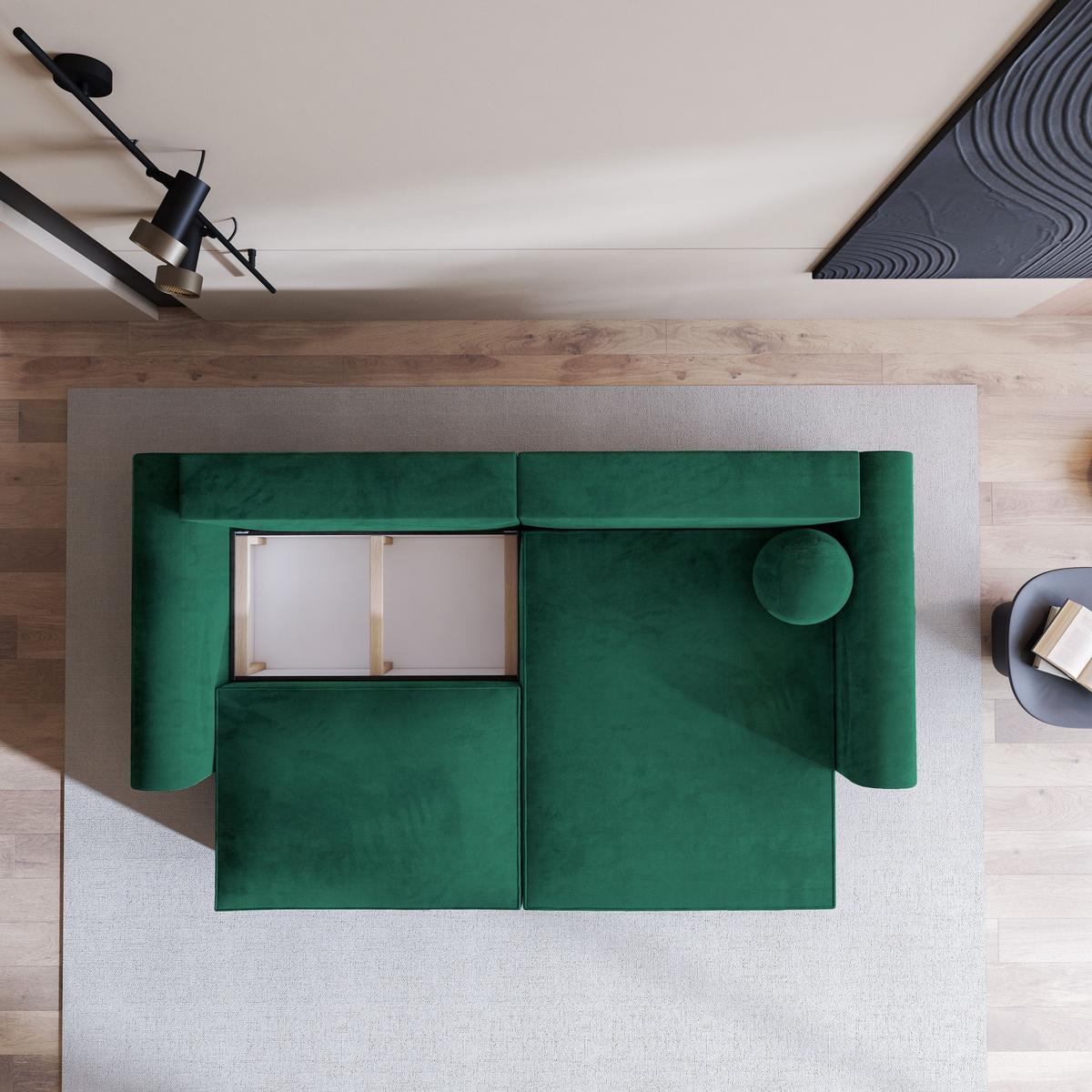ECKSOFA FIANO M Grün Velours-Stoff mit Schlaffunktion - Grau/Grün, Holz/Kunststoff (245/148cm) - MASSENO