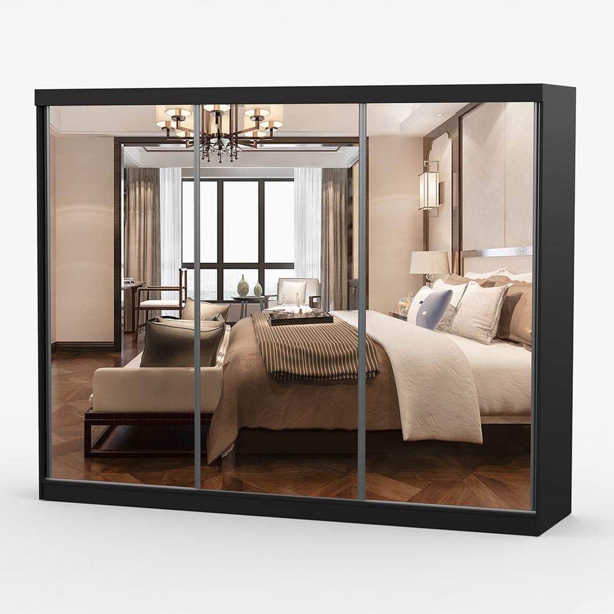 KLEIDERSCHRANK Milan 250 cm, 250/215/64, 3-türig, schwarz - Schwarz, Holzwerkstoff (250/215/64cm) - imoebel24