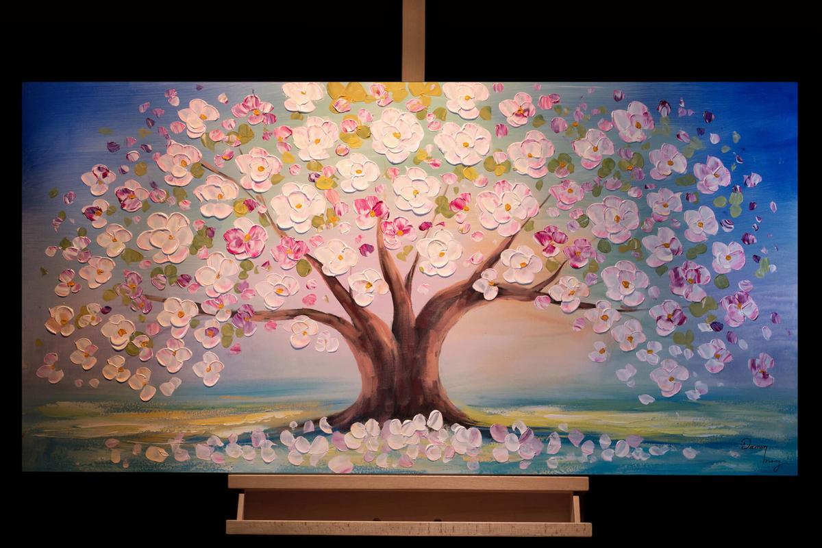 ACRYLBILD HANDGEMALT 120/60 cm - Blau/Pink, Holz/Textil (120/60cm) - KUNSTLOFT