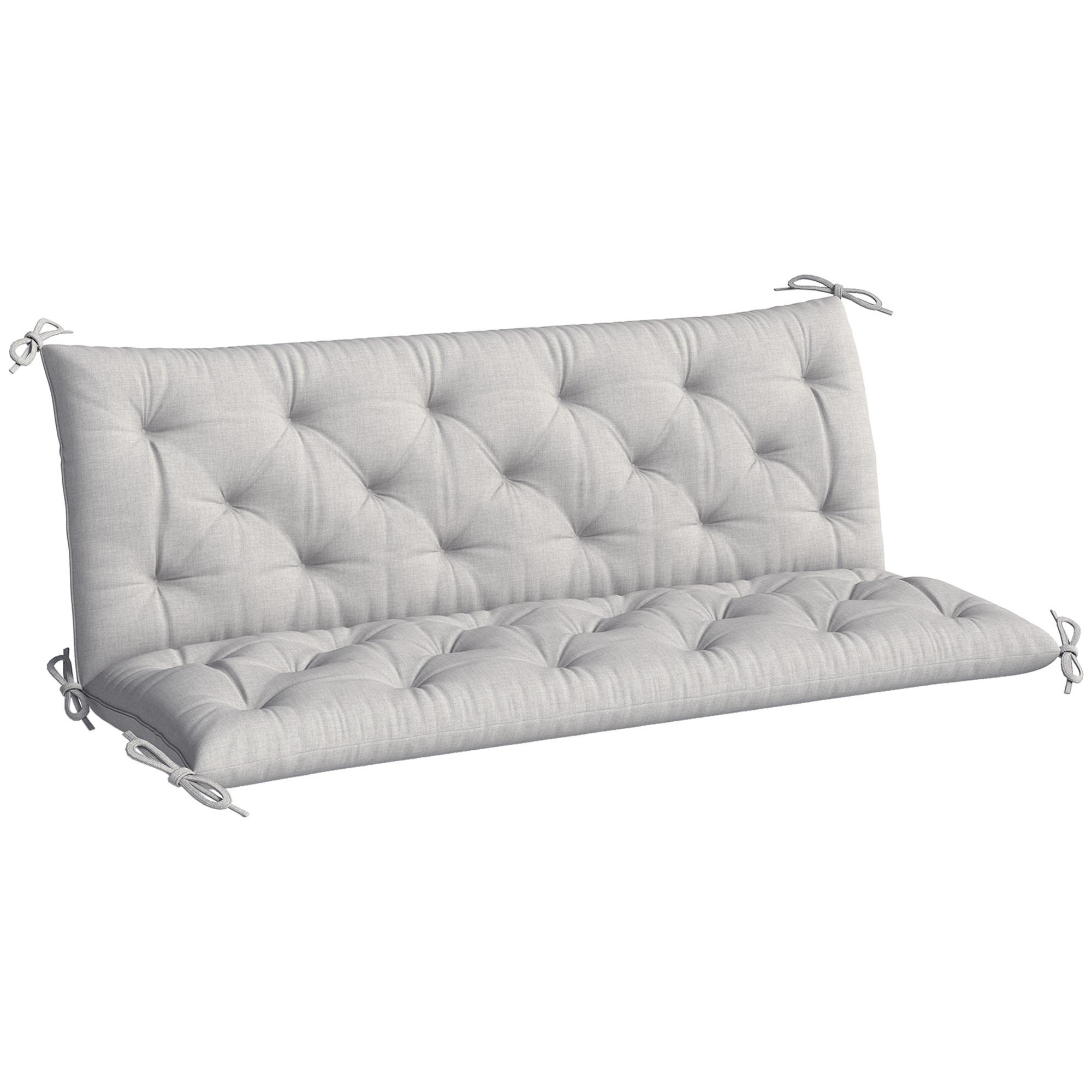 3 Sitzer Bankauflage 150x98x8 cm Bankkissen mit Bändern, Sitzkissen Stuhlkissen - Hellgrau, Kunststoff (98/8/150cm) - Outsunny