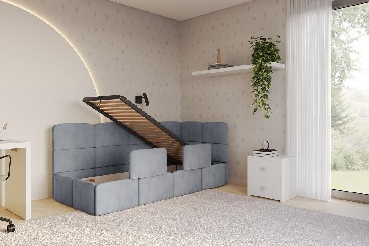 EINZELLBETT Jugendbett mit Bettkasten, Links - KIVY 90x200 Grau - Grau, Holzwerkstoff/Textil (90/200cm) - ALTDECOR