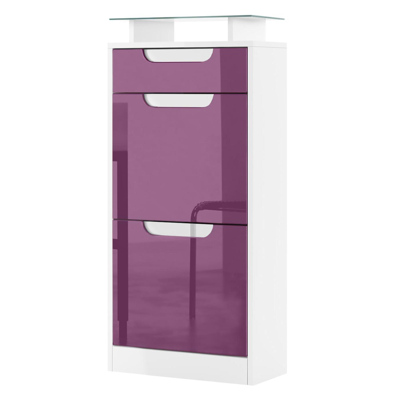 SCHUHSCHRANK Fiesta Brombeer Hochglanz / Weiß Hochglanz - Brombeere, Holzwerkstoff (46/104/23cm) - Vladon