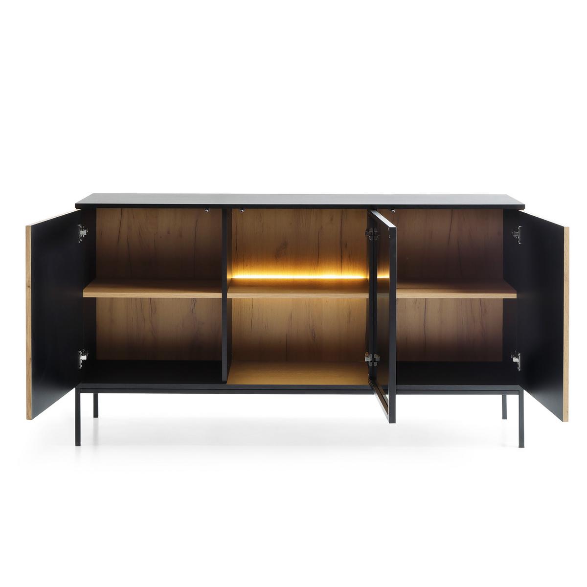 SIDEBOARD SENTIERO 154/83/39 cm 3 Türen Schwarz - Eiche Wotan/Schwarz, Holzwerkstoff (154/83/39cm) - MASSENO