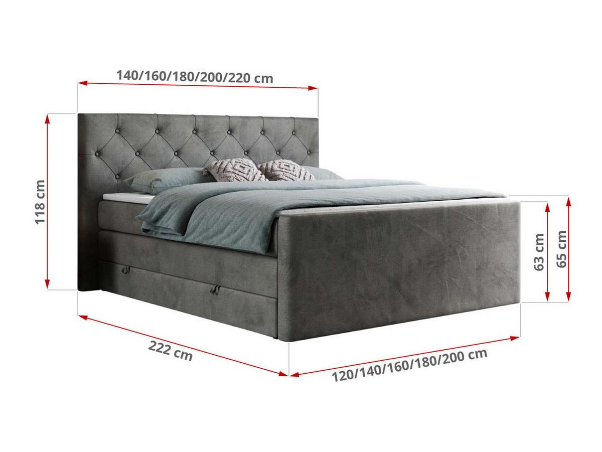 BOXSPRINGBETT KING VELEN 120/200 Dunkelgrau Velvet - H3 - Dunkelgrau, Holz/Textil (120/200cm) - MKS
