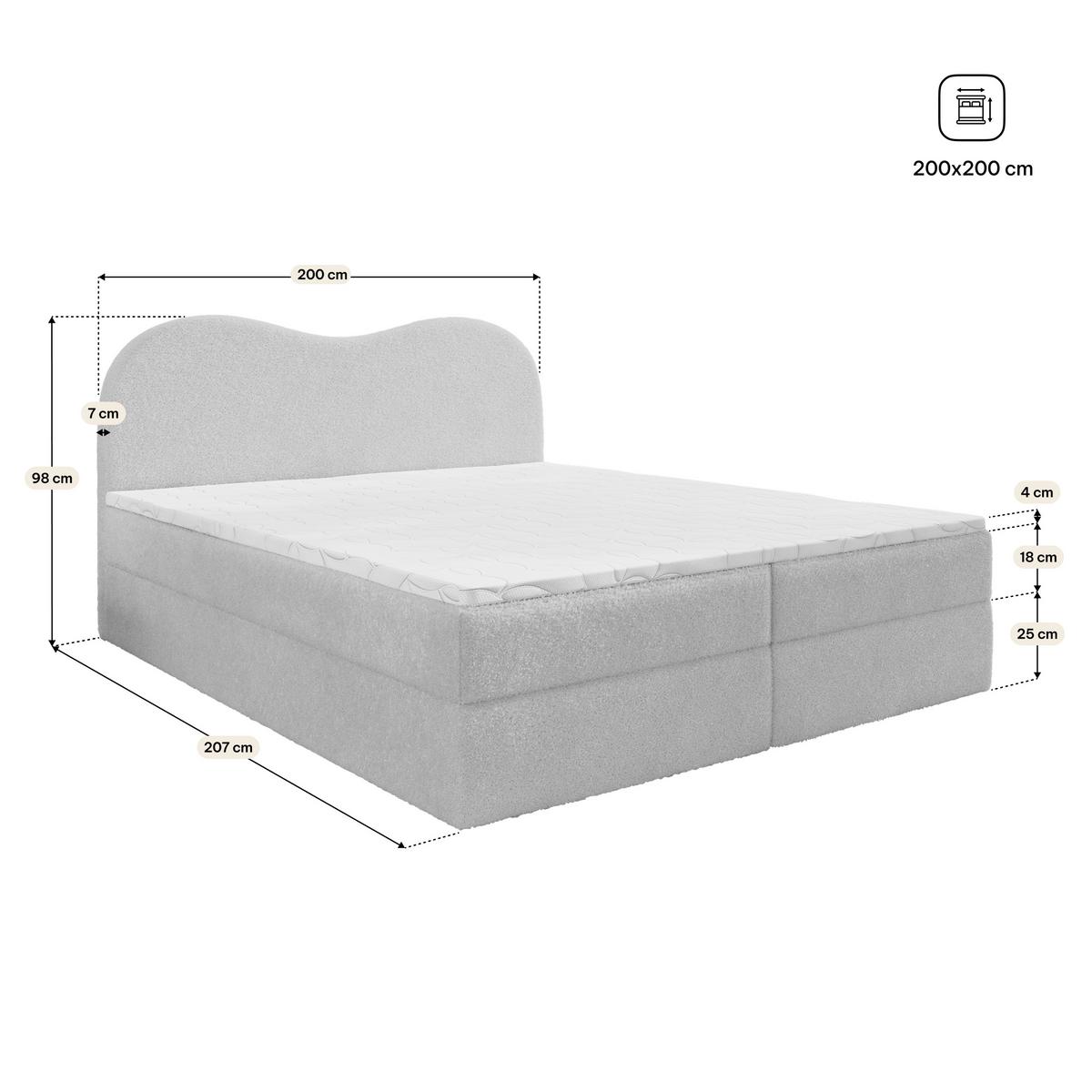 BOXBETT FLUVIA 200x200 cm mit Matratze und Topper, H2+H3 - Blau - Blau, Holz (200/200cm) - MASSENO