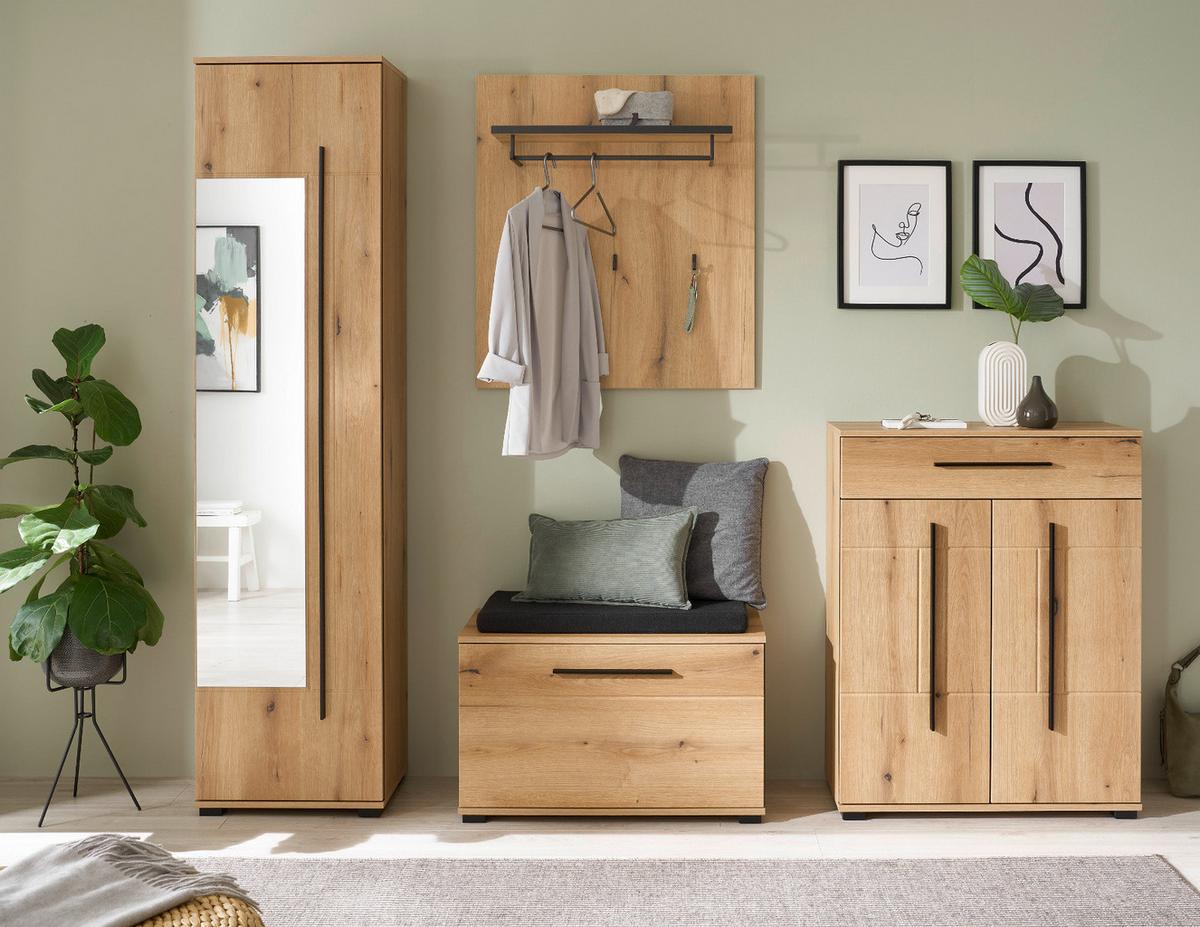 KOMPAKTGARDEROBE Evoke Eiche 111 x 200 cm, Garderobe mit Soft-Close - Eichefarben/Schwarz, Holzwerkstoff/Kunststoff (111/200/37cm) - Furn.Design