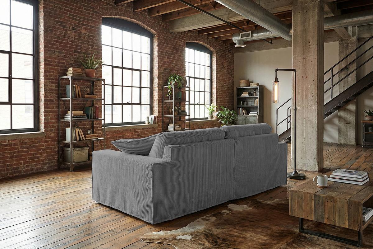 SOFA NETTA Grau Cord - Braun/Grau, Birkenholz/Textil (258/90/116cm) - KAWOLA