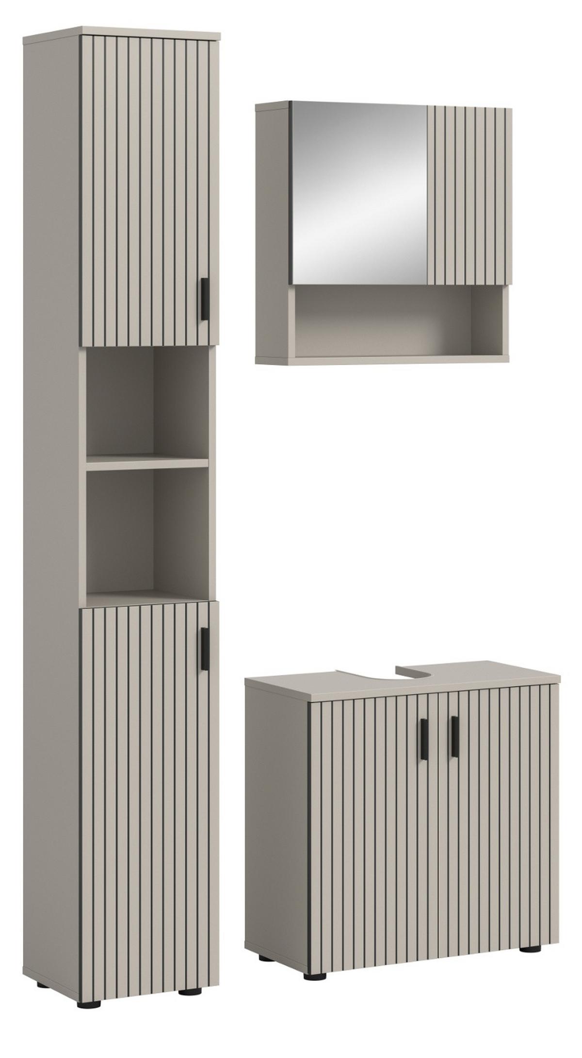 BADMÖBEL-SET Kaschmir 3-teilig 105 cm, Komplettset in modernem Design - Kaschmir/Schwarz, Glas/Holzwerkstoff (105/192/30cm) - Inn.Furn