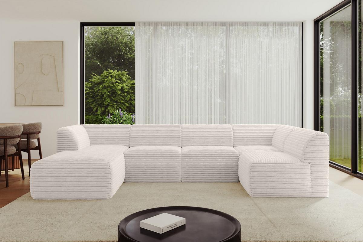 WOHNLANDSCHAFT Ottomane Links MOVO-L 345x180x78 cm Creme Cord - Creme, Holzwerkstoff/Kunststoff (345/78/180cm) - ALTDECOR
