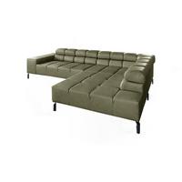ECKSOFA NELSON Grün Leder - Schwarz/Olivgrün, Leder/Metall (321/216cm) - KAWOLA