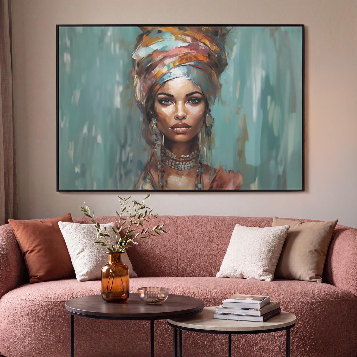 LEINWAND Bilder mit Rahmen - Frau - Kunst - Schmuck - Porträt - 120x80 - Blaugrau, Textil (120/80cm) - MuchoWow
