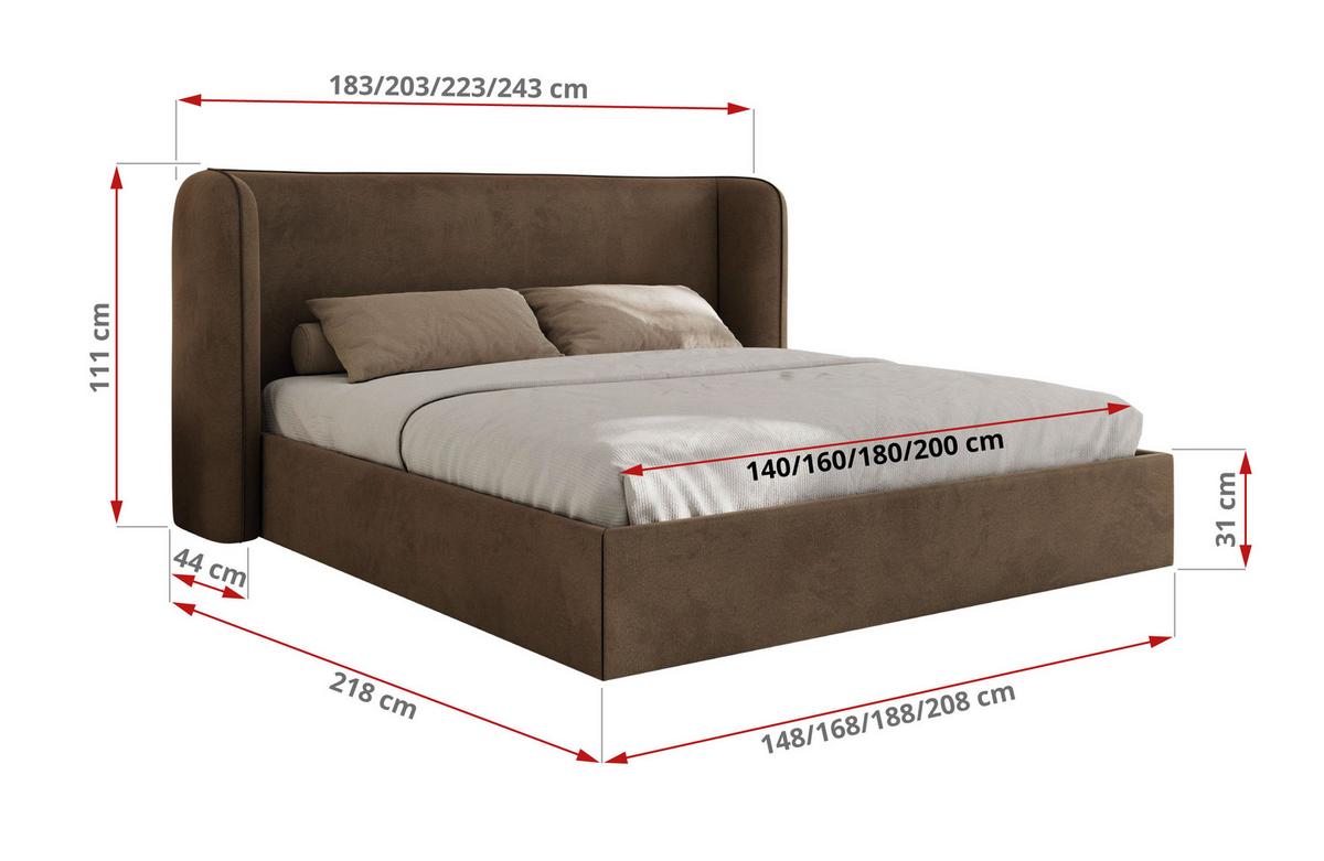 POLSTERBETT EMORA CLASSIC 180/200 - Braun Velvet - Multipocket-Matratze - Braun, Textil (180/200cm) - MKS